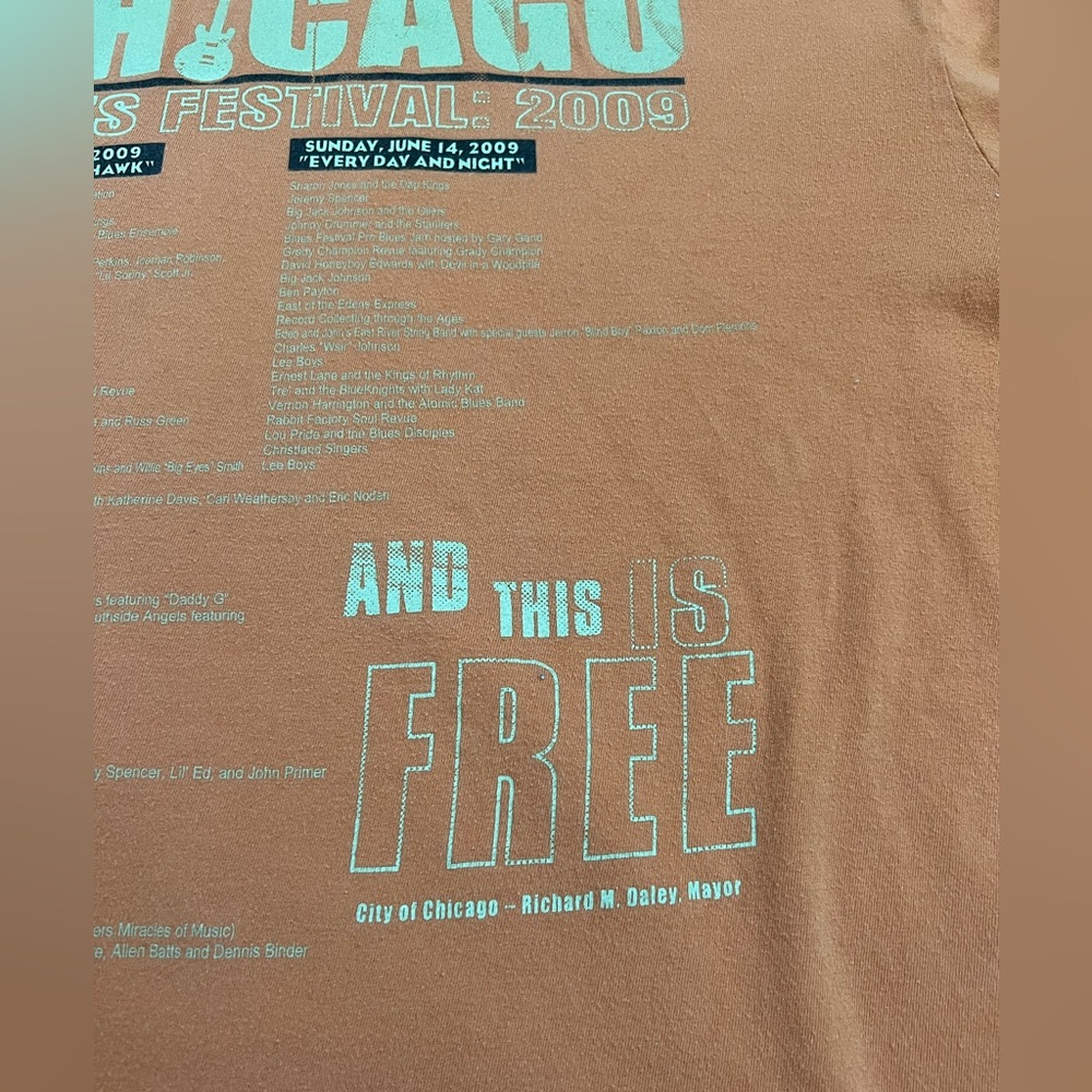 2009 Chicago Blues Festival T-Shirt LARGE Orange Bands Listed 2 Sided 26 Edition - Picture 10 of 16